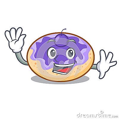 Waving donut blueberry character cartoon Vector Illustration