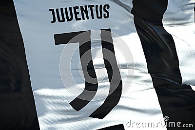 waving fabric texture flag of juventus football club, real texture flag, editorial use only Editorial Stock Photo