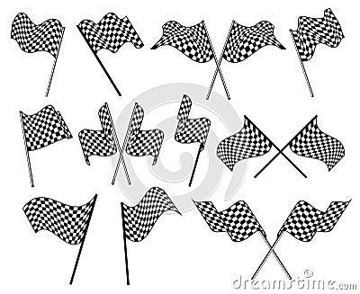 Waving finish flag. Pair of chequered flags, success symbol and racing winner flat vector illustration set Vector Illustration