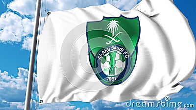 Waving Flag with Al-Ahli Saudi FC Football Club Logo. 4K Editorial Clip  Stock Video - Video of football, pole: 140250539