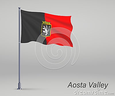 Waving flag of Aosta Valley - region of Italy on flagpole. Template for independence day poster design Stock Photo