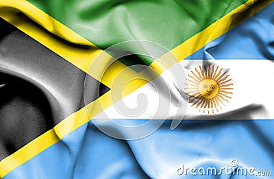 Waving flag of Argentina and Jamaica Stock Photo