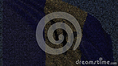Waving flag of Barbados made of text symbols on a computer screen. Conceptual 3D rendering Stock Photo