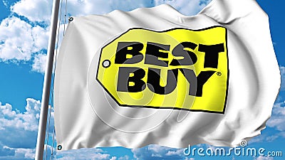 Waving flag with Best Buy logo. Editoial 3D rendering Editorial Stock Photo