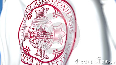 Waving flag with Boston University emblem, close-up. Editorial 3D rendering Editorial Stock Photo