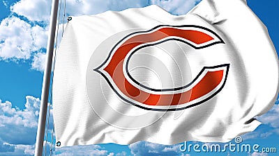 Waving flag with Chicago Bears professional team logo. Editorial 3D rendering Editorial Stock Photo