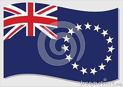 Waving flag of Cook Islands vector graphic. Waving Cook Islander flag illustration. Cook Islands country flag wavin in the wind is Vector Illustration