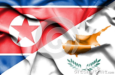 Waving flag of Cyprus and North Korea Stock Photo