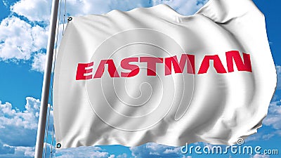 Waving flag with Eastman Chemical Company logo. Editoial 3D rendering Editorial Stock Photo