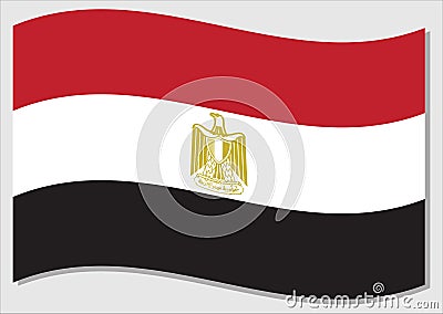 Waving flag of Egypt vector graphic. Waving Egyptian flag illustration. Egypt country flag wavin in the wind is a symbol of Cartoon Illustration