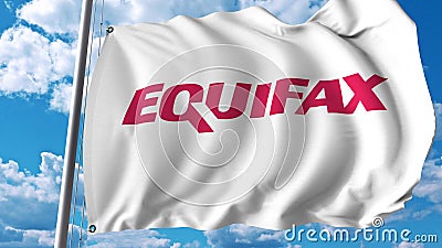 Waving flag with Equifax logo. Editoial 3D rendering Editorial Stock Photo