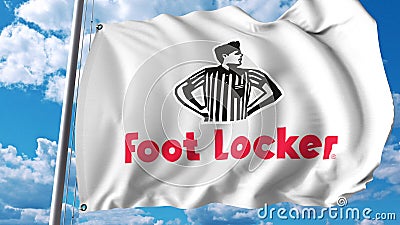 Waving flag with Foot Locker logo. Editoial 3D rendering Editorial Stock Photo