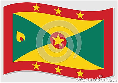 Waving flag of Grenada vector graphic. Waving Grenadian flag illustration. Grenada country flag wavin in the wind is a symbol of Vector Illustration