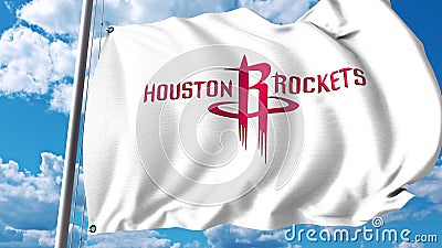 Waving flag with Houston Rockets professional team logo. Editorial 3D rendering Editorial Stock Photo