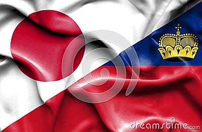 Waving flag of Lichtenstein and Japan Stock Photo