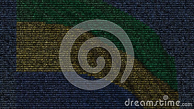 Waving flag of Gabon made of text symbols on a computer screen. Conceptual 3D rendering Stock Photo