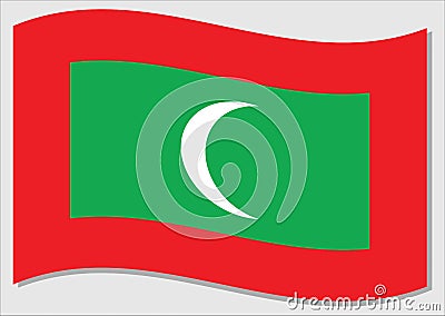 Waving flag of Maldives vector graphic. Waving Maldivian flag illustration. Maldives country flag wavin in the wind is a symbol of Vector Illustration