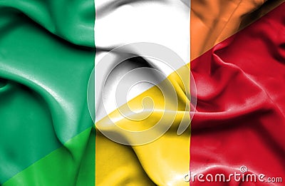 Waving flag of Mali and Ireland Stock Photo