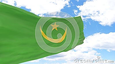Waving flag of Mauritania on blue cloudy sky. Stock Photo