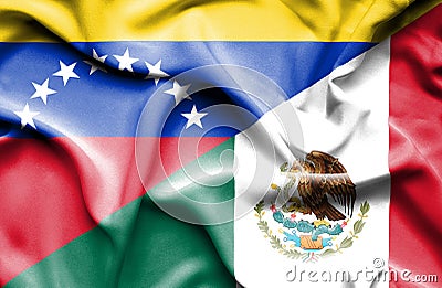 Waving flag of Mexico and Venezuela Stock Photo