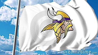 Waving flag with Minnesota Vikings professional team logo. Editorial 3D rendering Editorial Stock Photo