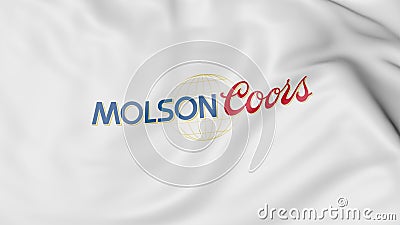 Waving flag with Molson Coors Brewing Company logo. Editorial 3D rendering Editorial Stock Photo