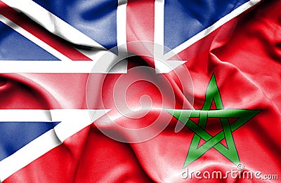 Waving flag of Morocco and Great Britain Stock Photo