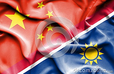 Waving flag of Namibia and China Stock Photo