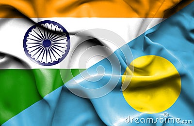 Waving flag of Palau and India Stock Photo