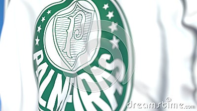 Waving flag with Palmeiras football club logo, close-up. Editorial 3D rendering Editorial Stock Photo