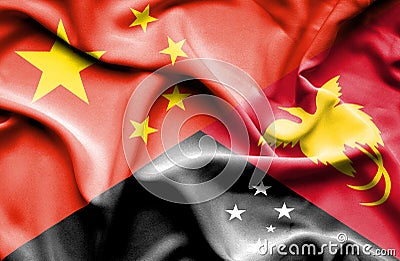 Waving flag of Papua New Guinea and China Stock Photo