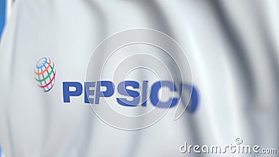 Waving flag with Pepsico logo, close-up. Editorial 3D rendering Editorial Stock Photo