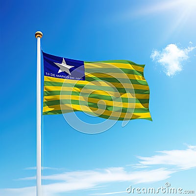 Waving flag of Piaui is a state of Brazil on flagpole Stock Photo