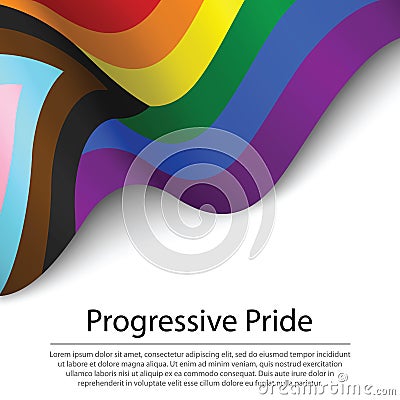 Waving flag of Progressive pride on white background. Banner or Vector Illustration