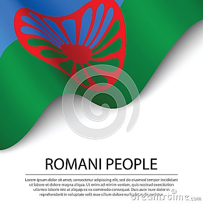 Waving flag of Romani people on white background. Banner or ribb Vector Illustration