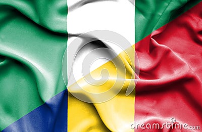 Waving flag of Romania and Nigeria Stock Photo