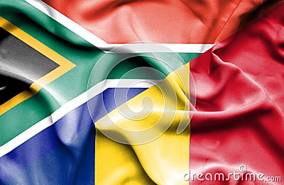 Waving flag of Romania and South Africa Stock Photo