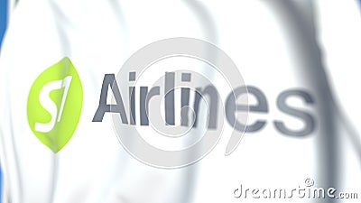 Waving flag with S7 Airlines logo, close-up. Editorial 3D rendering Editorial Stock Photo