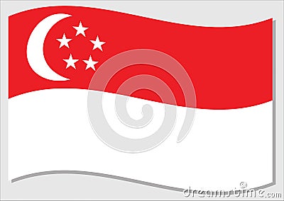 Waving flag of Singapore vector graphic. Waving Singaporean flag illustration. Singapore country flag wavin in the wind is a Vector Illustration