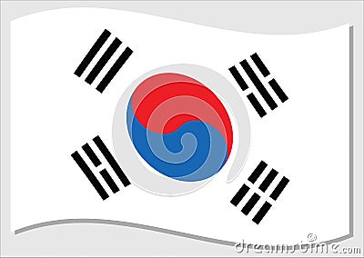 Waving flag of South Korea vector graphic. Waving South Korean flag illustration. South Korea country flag wavin in the wind is a Vector Illustration