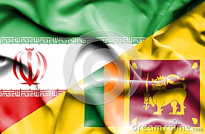 Waving flag of Sri Lanka and Iran Stock Photo