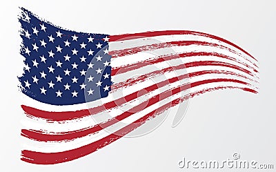 Waving flag United States of America. illustration wavy American Flag for Independence Day brush stroke background Vector Illustration