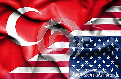 Waving flag of United States of America and Turkey Stock Photo