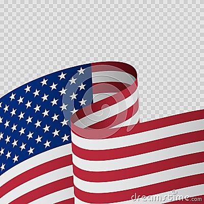 Waving flag the United States of America. Wavy American Flag for Independence, presidents, memorial, Veterans, Labor Day Vector Illustration