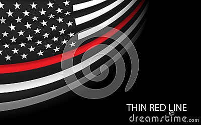 Waving flag of United States with Thin red line on dark background Vector Illustration