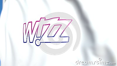 Waving flag with Wizz Air logo, close-up. Editorial 3D rendering Editorial Stock Photo