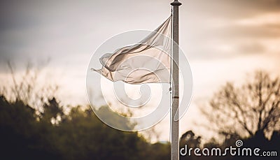 Waving flagpole in foreground symbolizes patriotism on a windy day generated by AI Stock Photo