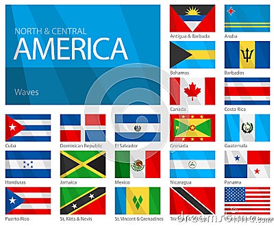 Waving Flags of North & Central American Countries Vector Illustration