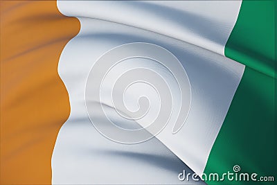 Waving flags of the world - flag of Cote Ivoire. Closeup view, 3D illustration. Stock Photo