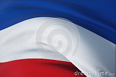 Waving flags of the world - flag of Yugoslavia. Closeup view, 3D illustration. Stock Photo